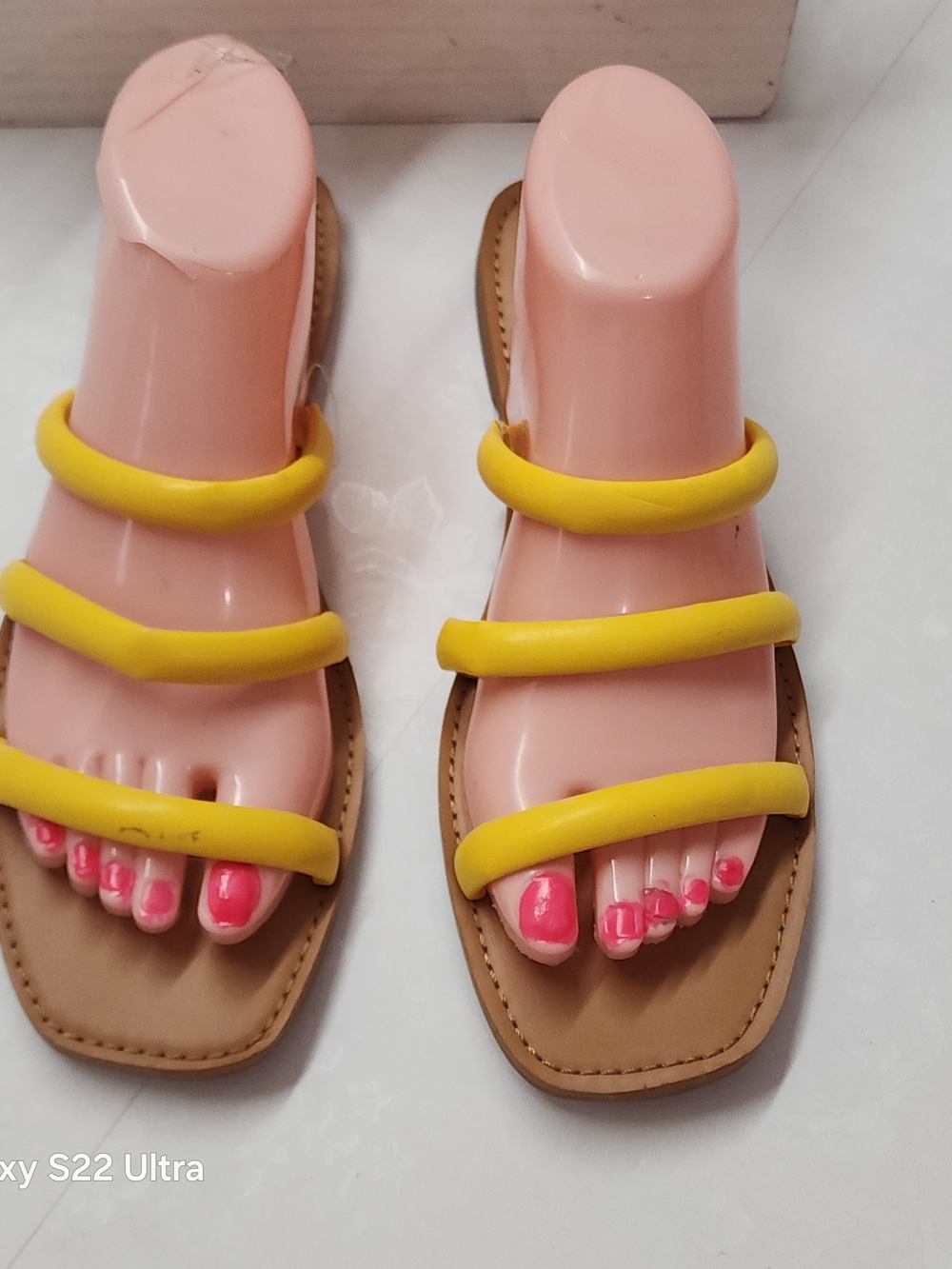 Yellow Triple-Strap Women’s Slide Sandals